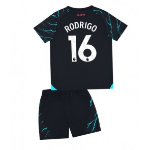 Lacne Dětský Futbalové dres Manchester City Rodri Hernandez #16 2023-24 Krátky Rukáv - Tretina (+ trenírky)